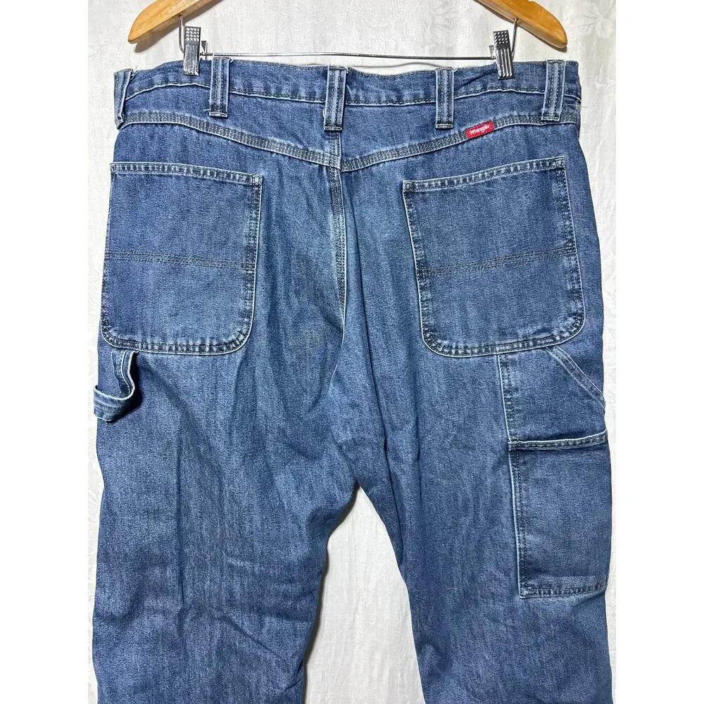 Wrangler Carpenter Jeans 36x34 Fleece Lined Blue Denim Vintage Grunge